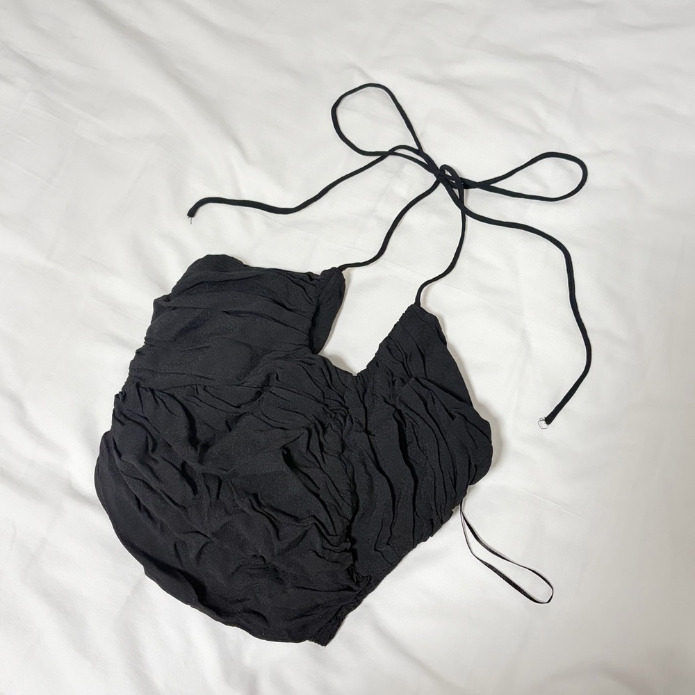Zara Black Ruched Halter Top